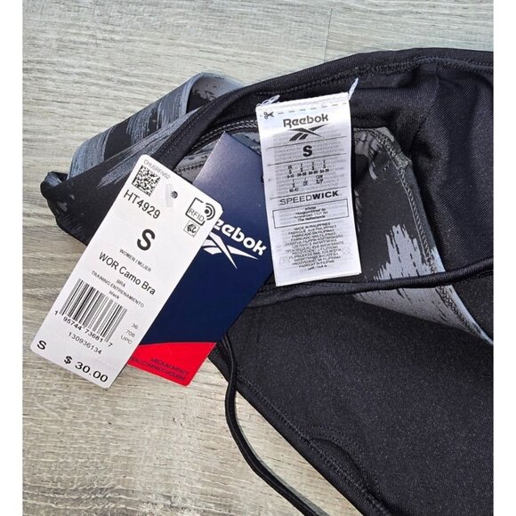 Reebok Womens Workout Ready Speedwick Camo Bra Top Black - Picture 5 of 5